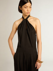 Black wool gabardine jumpsuit