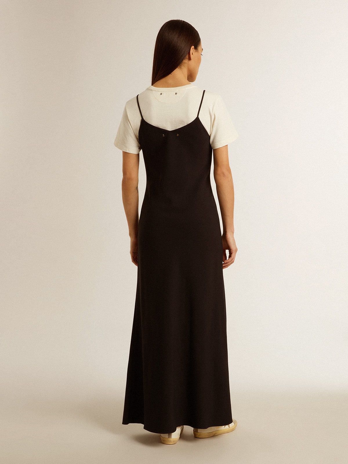 Women’s black slip dress with embroidery