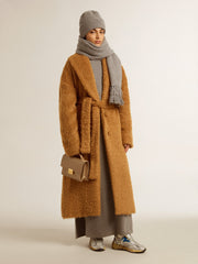 Gray melange ribbed woolen dress with high neck