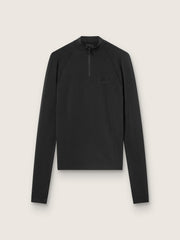 Women's black long-sleeve sports top with zip