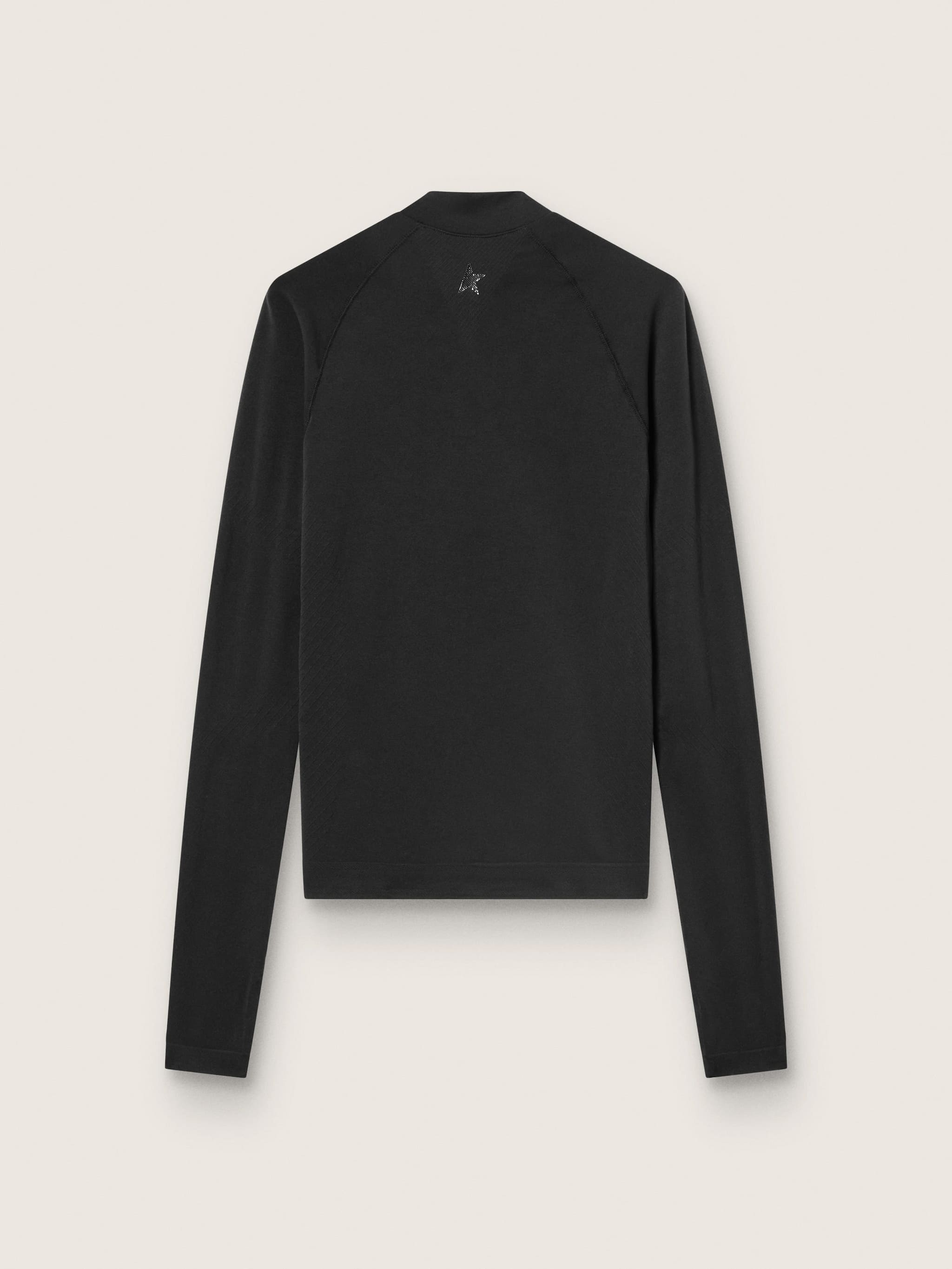 Women's black long-sleeve sports top with zip