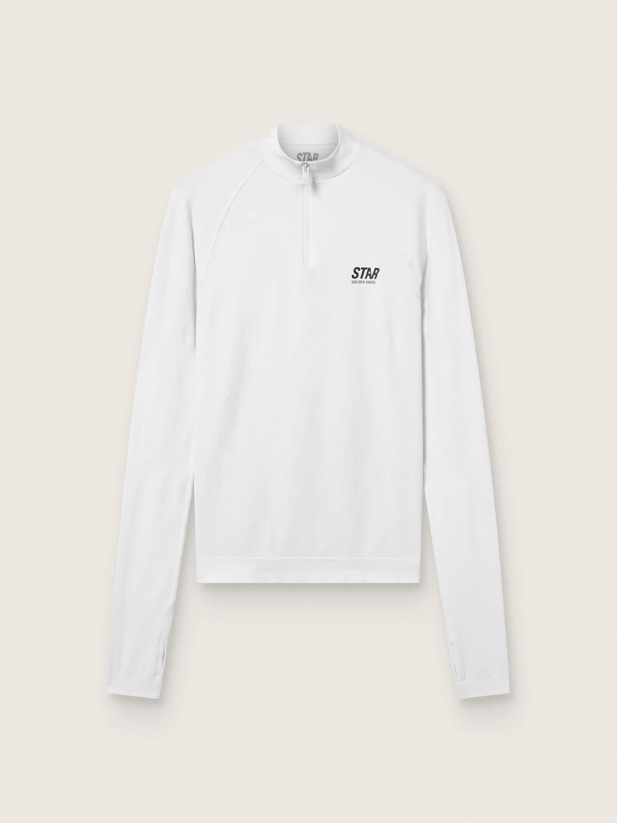Women's white long-sleeve sports top with zip