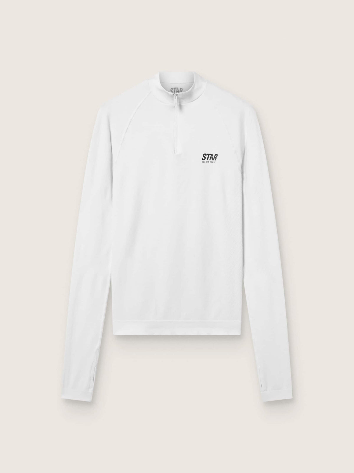 Women's white long-sleeve sports top with zip