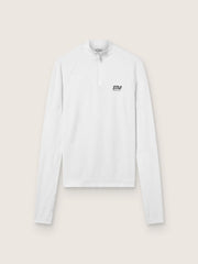Women's white long-sleeve sports top with zip
