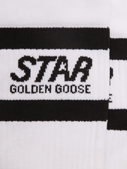 White sports socks with black stripes