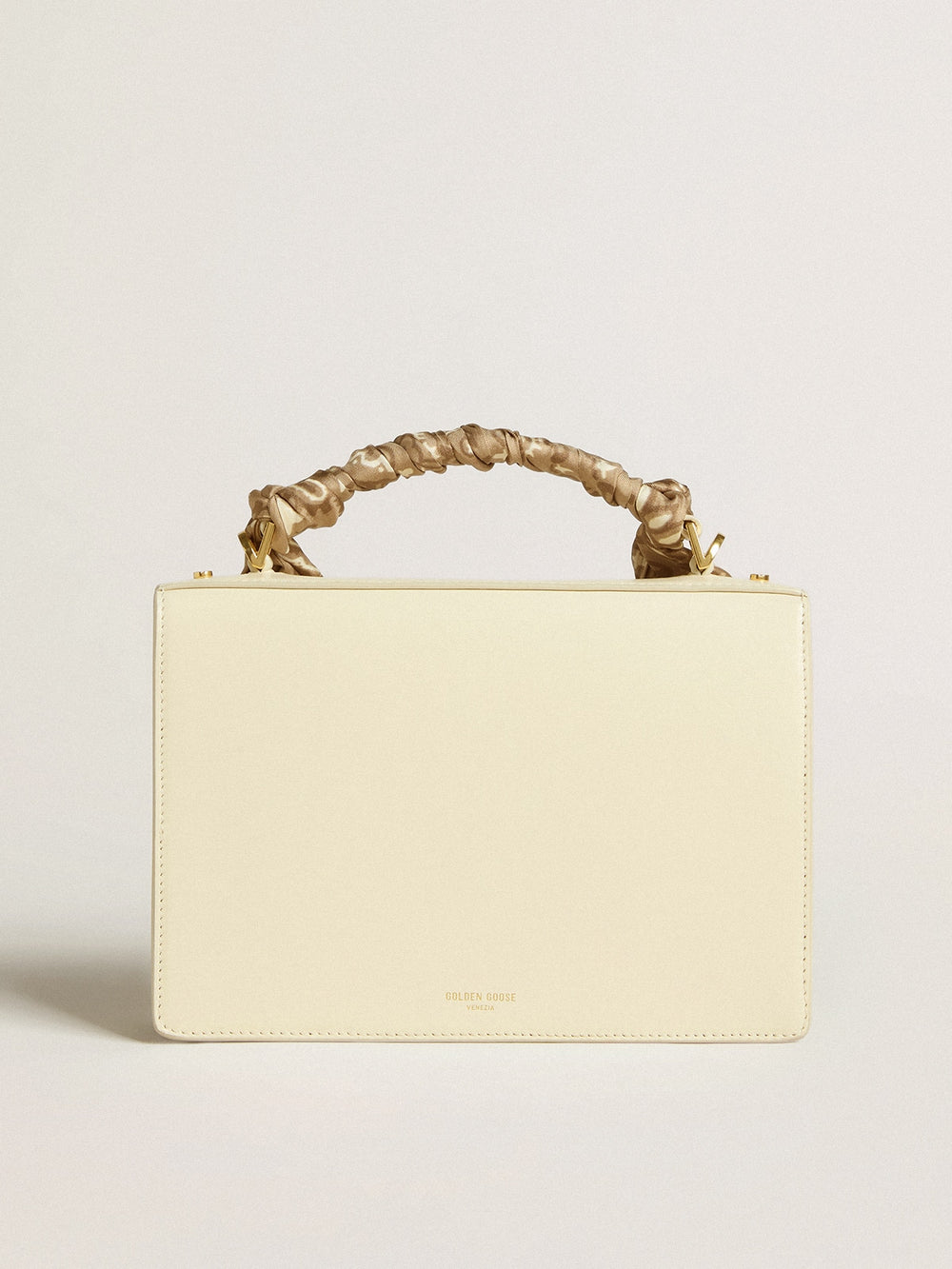 Venezia Bag in butter-colored boarded leather with silk scarf