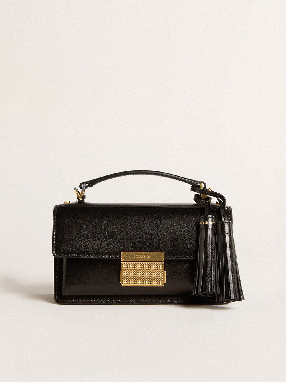 Small Venezia Bag in black boarded leather with gold details