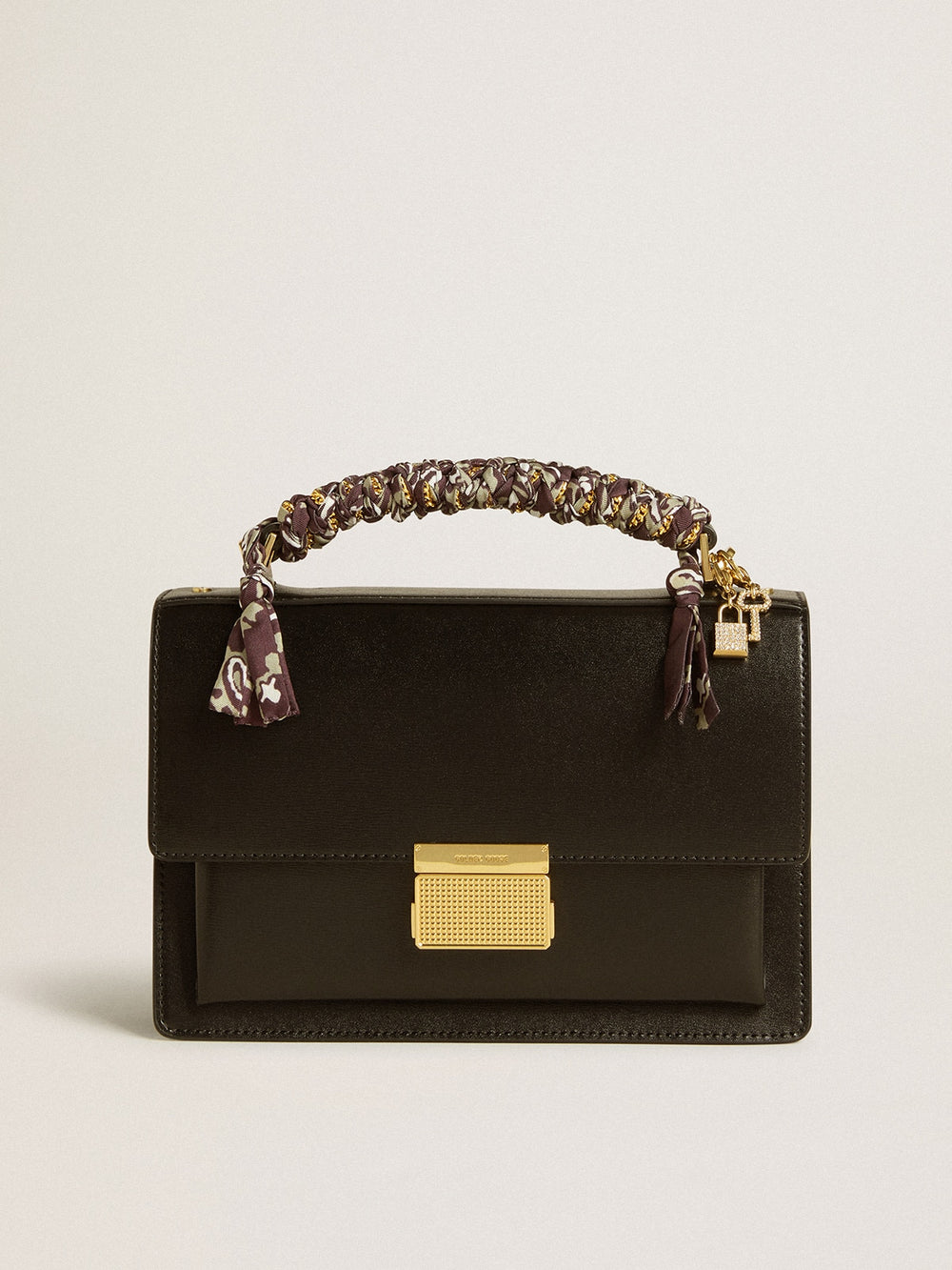 Venezia Bag in black boarded leather with scarf and double charm