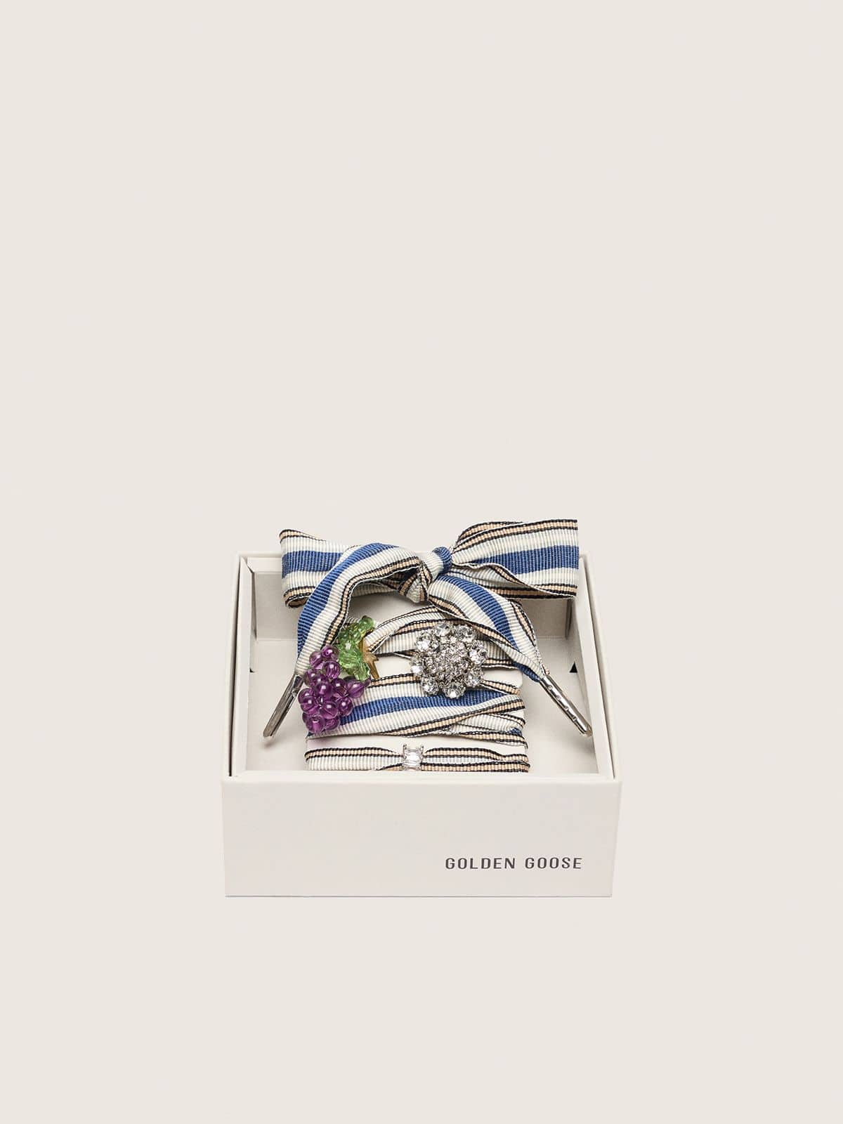 Skins striped laces with grape and crystal charms