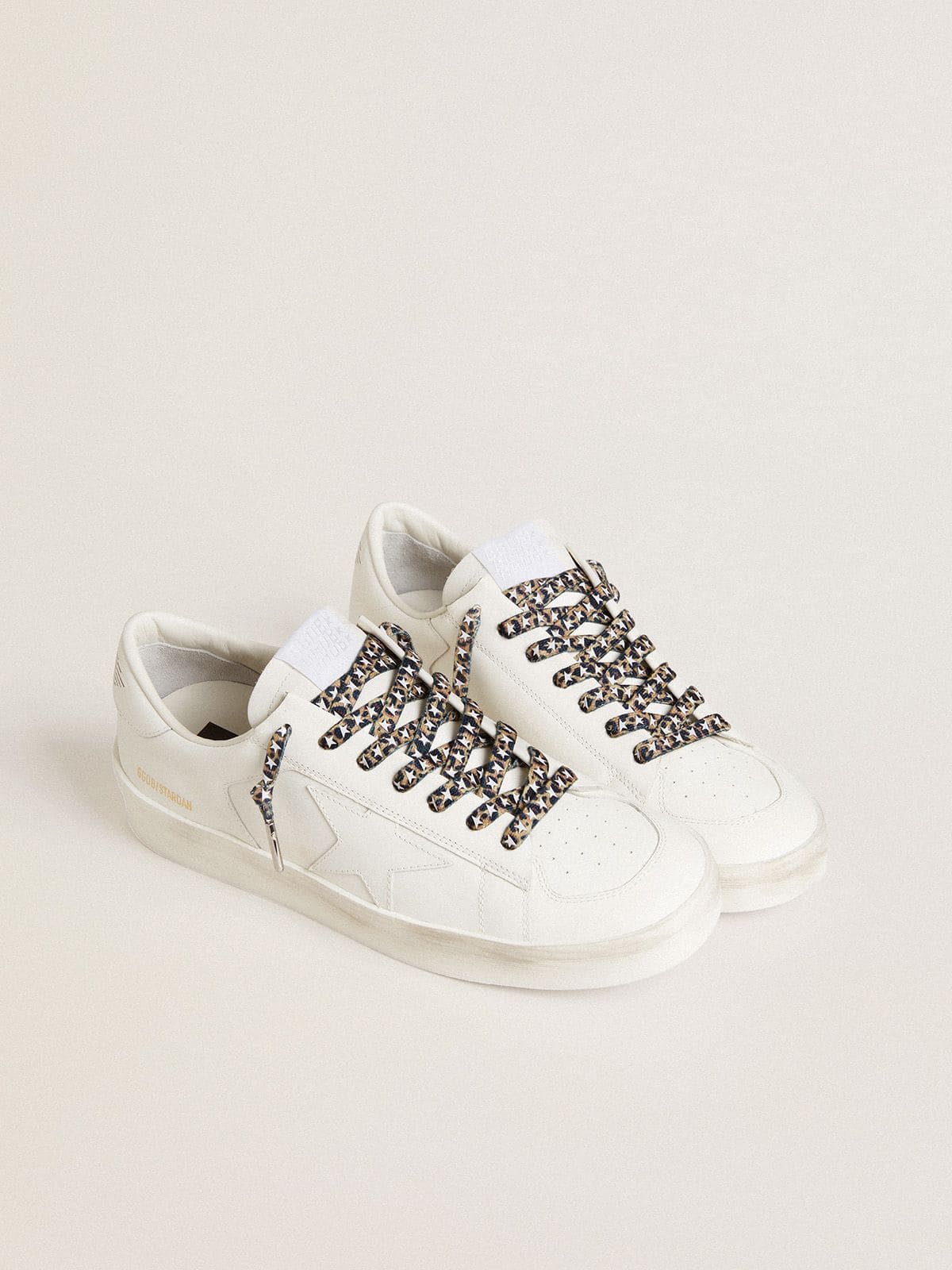 Brown leopard-print laces with contrasting white stars