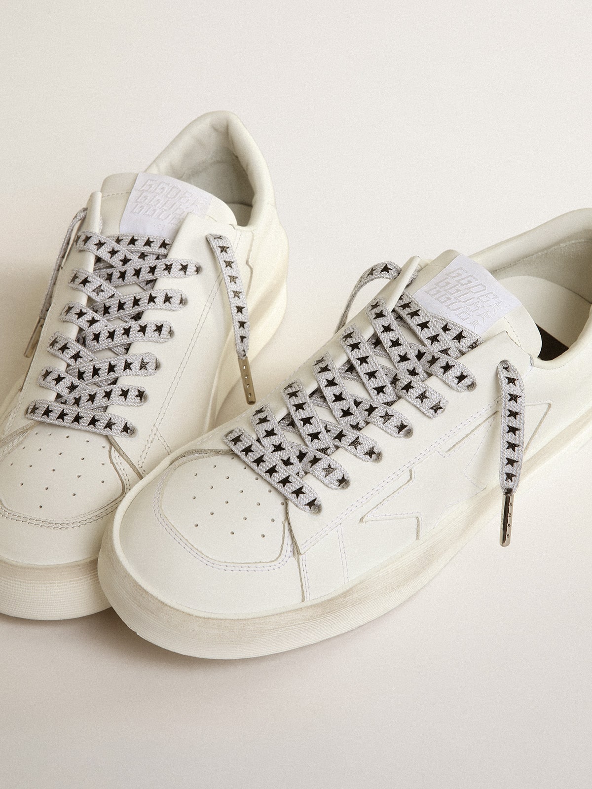 Ice-gray cotton laces with contrasting black stars