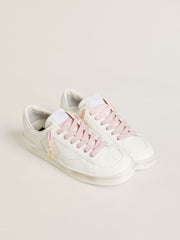 Pink cotton laces with contrasting gold-colored logo