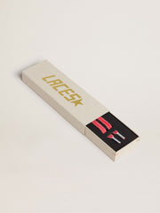 Worn-red cotton laces with logoed aglet