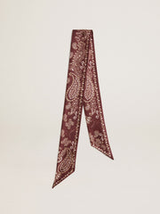 Ribbon in burgundy silk twill with paisley pattern