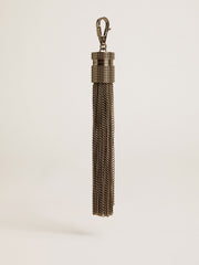 Tassel-shaped charm in silver-colored brass with crystals