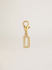 Letter D charm in gold-colored brass with crystals