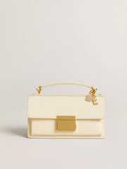Letter E charm in gold-colored brass with crystals
