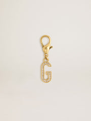 Letter G charm in gold-colored brass with crystals