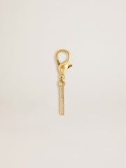 Letter I charm in gold-colored brass with crystals