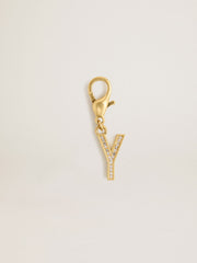 Letter Y charm in gold-colored brass with crystals