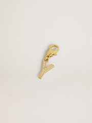Letter Y charm in gold-colored brass with crystals