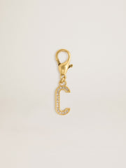 Letter C charm in gold-colored brass with crystals