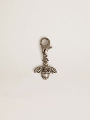 Bee-shaped charm in silver-colored brass with crystals