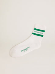 Cotton socks with distressed finishes, green stripes and logo
