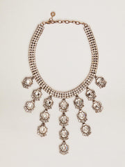 Women's necklace in antique gold color with drop crystals