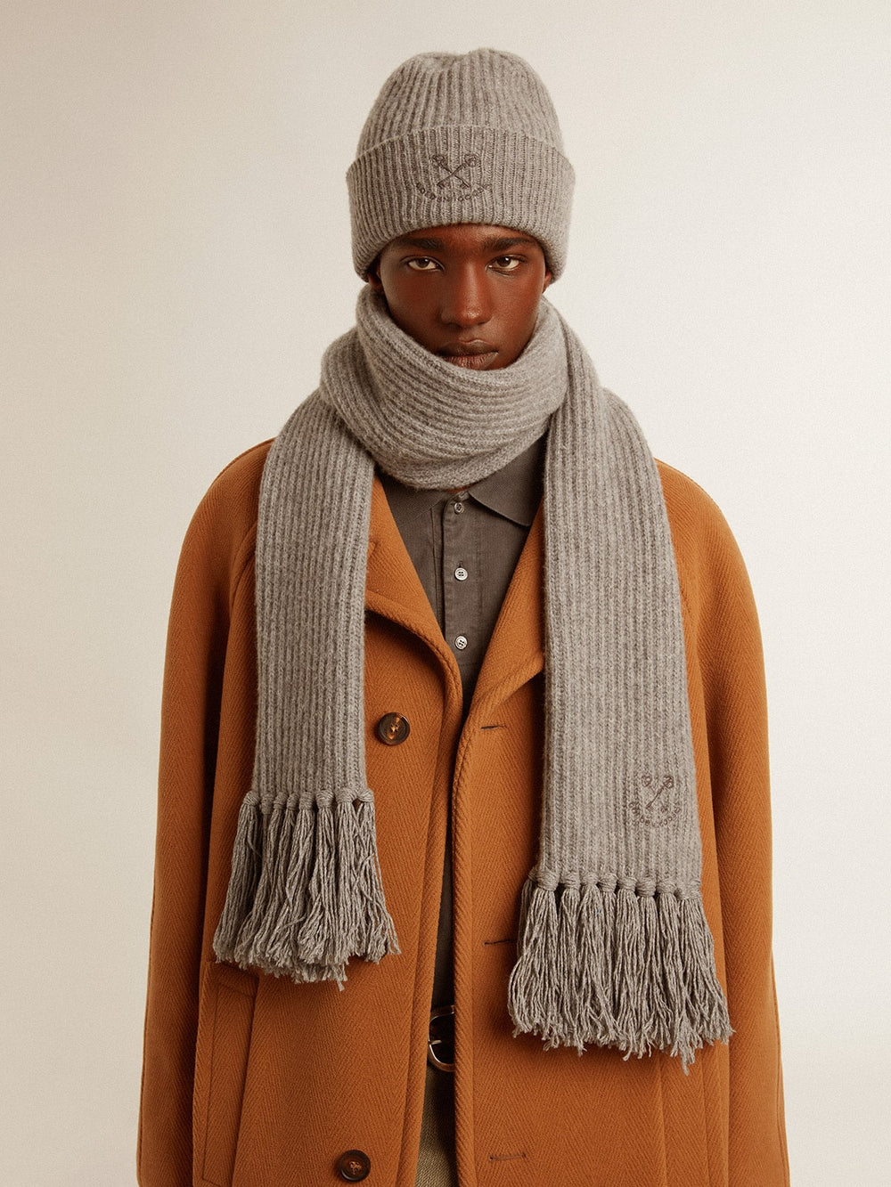 Gray ribbed wool beanie