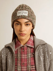 Multicolored wool beanie with pompom