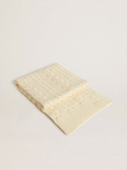 White wool scarf with embroidery