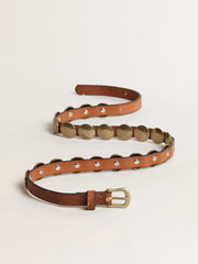 Trinidad belt in aged tan-colored leather with golden maxi studs