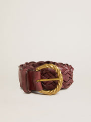 Women’s burgundy woven leather belt