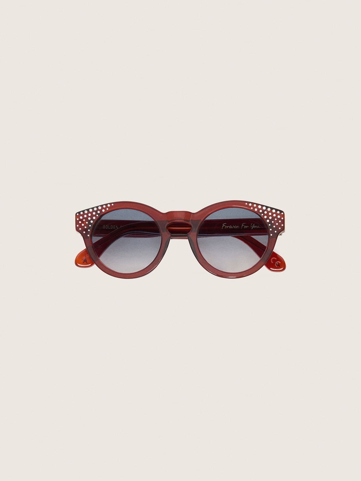 Cameron Panthos sunglasses with honey frame, precious stones and blue lenses