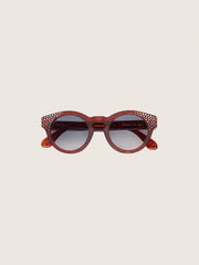 Cameron Panthos sunglasses with honey frame, precious stones and blue lenses