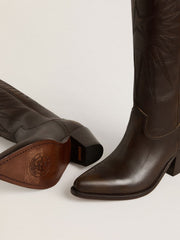Wish Star boots in dark brown leather with tone-on-tone embroidered star