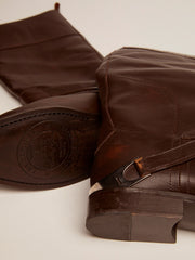 Women's Charlie boots in dark brown leather and clamp on the heel