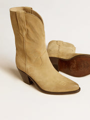 Wish Star low boots in sand-colored waxed suede with star embroidery