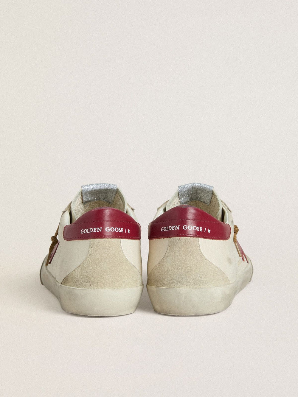 Men's Super-Star with red leather star and beige suede inserts