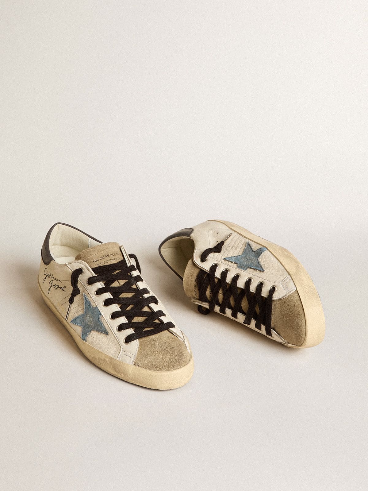 Super-Star in nappa leather with light blue suede star and gray leather heel tab