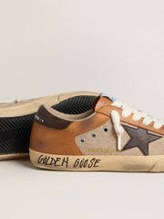 Men's Super-Star LTD in beige wool with brown leather star and camel inserts