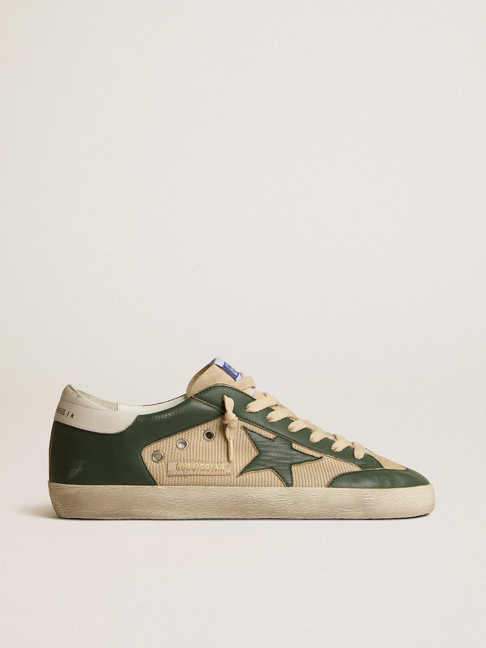 Men's Super-Star  in cream mesh and green nappa with nappa star