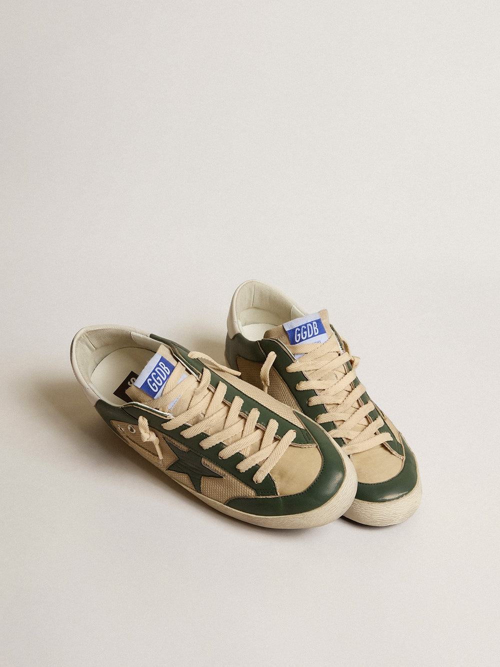 Men's Super-Star  in cream mesh and green nappa with nappa star