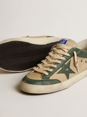 Men's Super-Star  in cream mesh and green nappa with nappa star