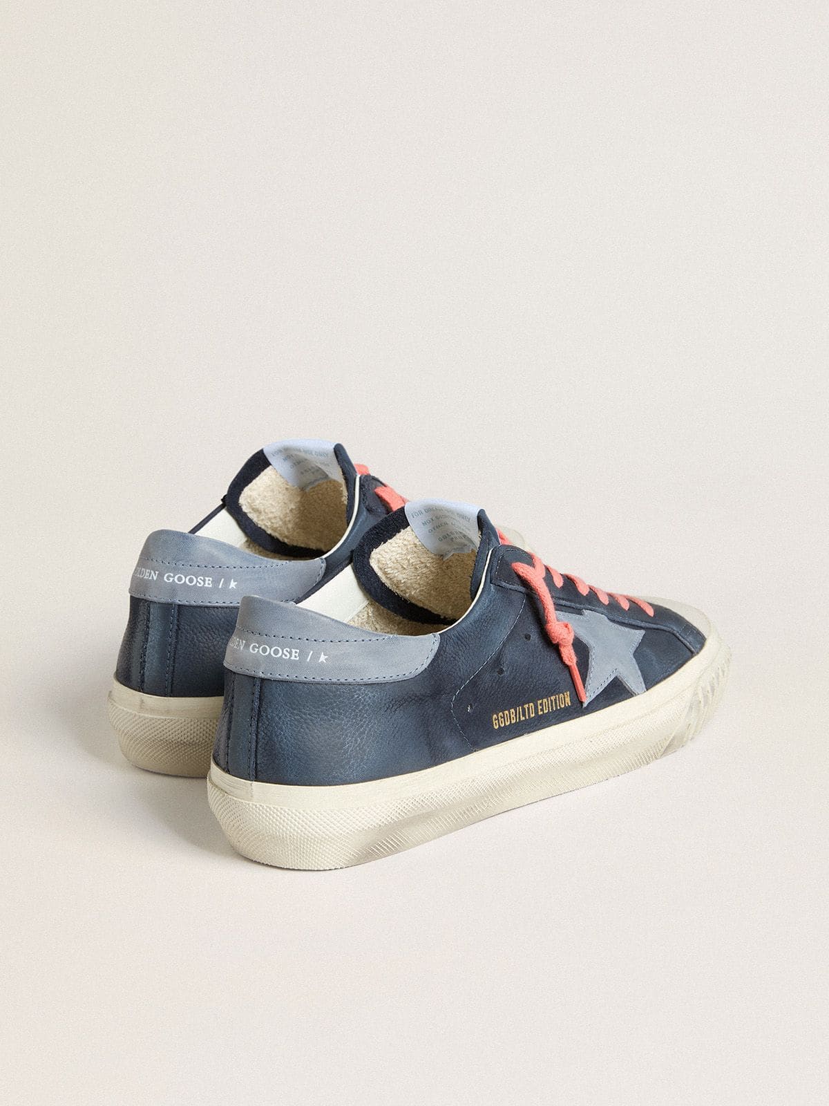 Super-Star in navy-blue leather with light blue leather star and heel tab