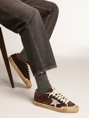 Men's Super-Star Penstar in brown suede with a platinum star