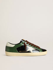 Men’s Super-Star LTD in black laminated leather with white leather star and heel tab