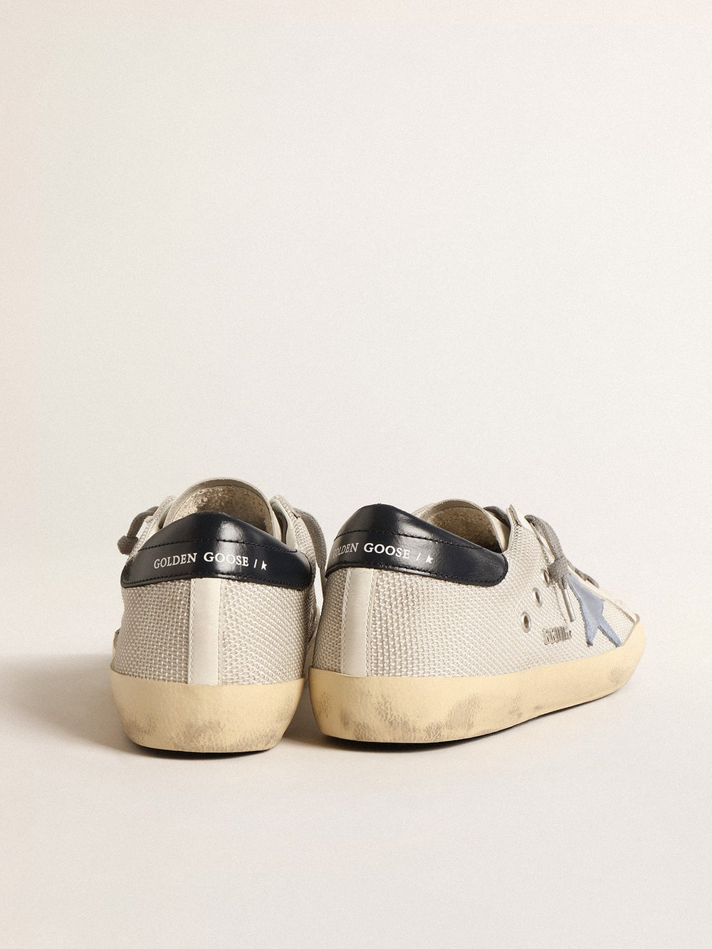 Super-Star in pale silver mesh with light blue suede star