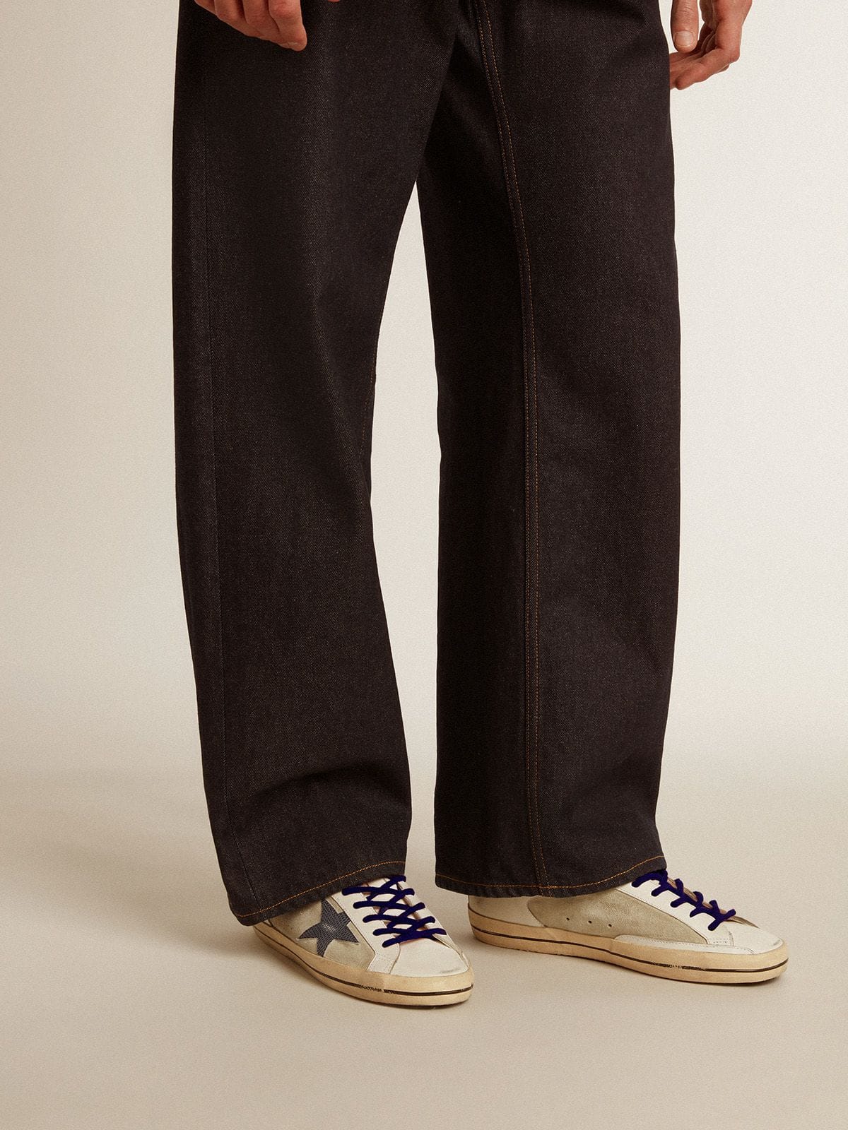 Men's Super-Star in leather and suede with blue lizard-print leather star